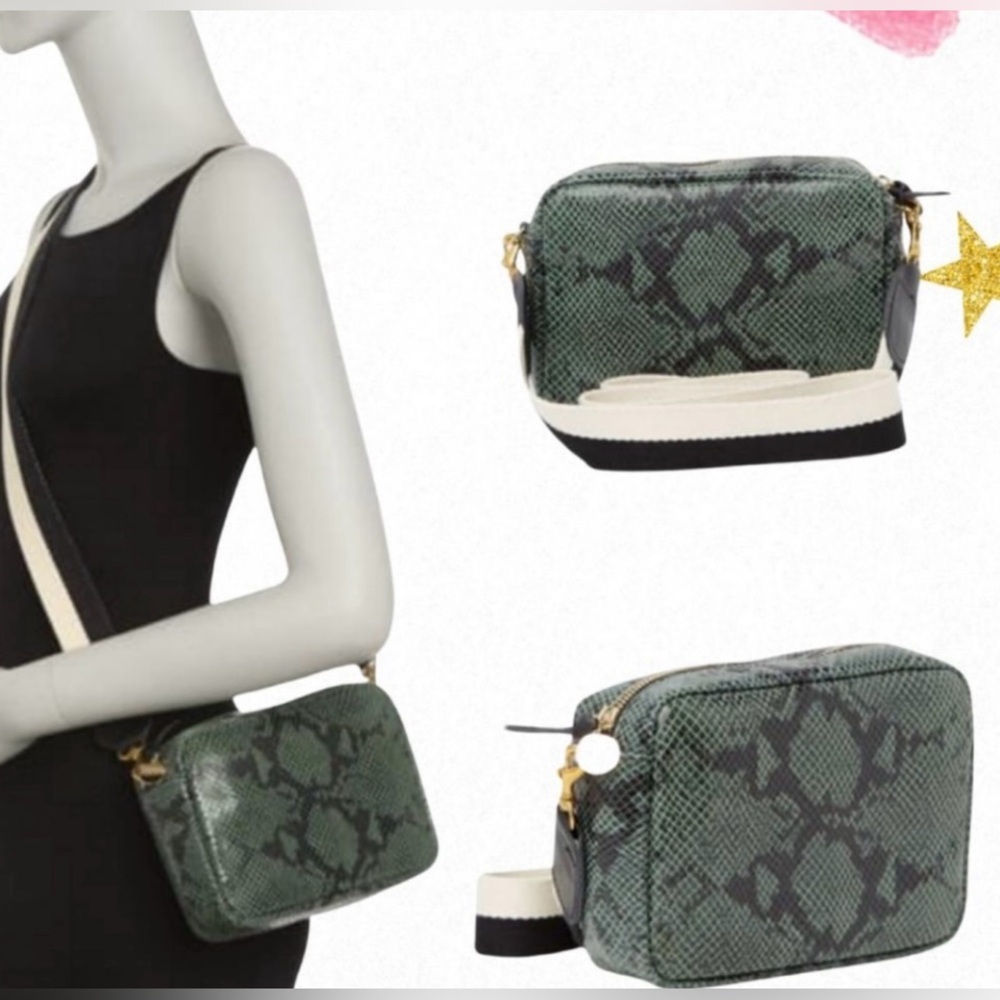 Clara V Midi Snakeskin Green/Black Embossed Crossbody Bag/Purse NWT